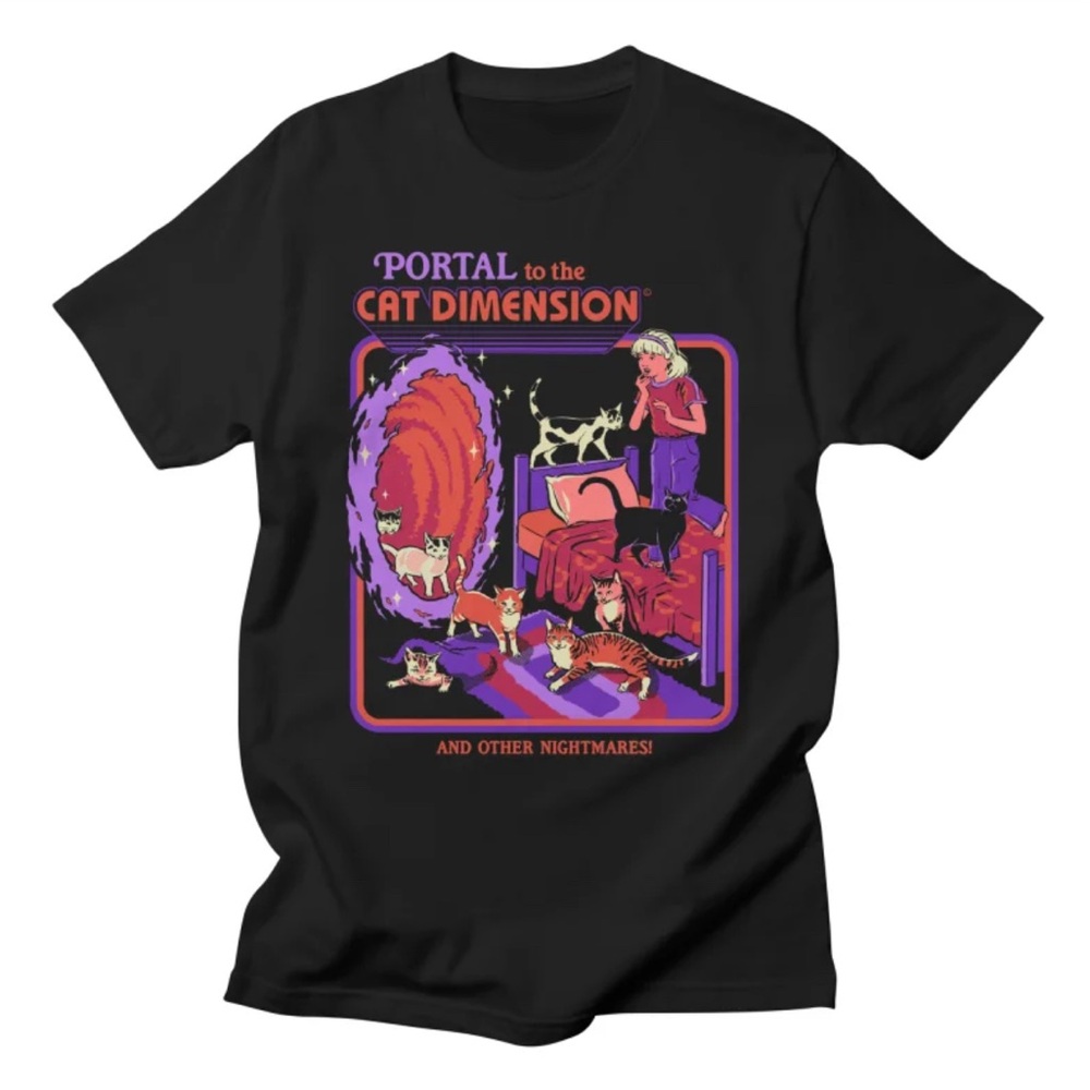 Steven Rhodes Black Cat Graphic T-Shirt Portal to the Cat Dimension Halloween